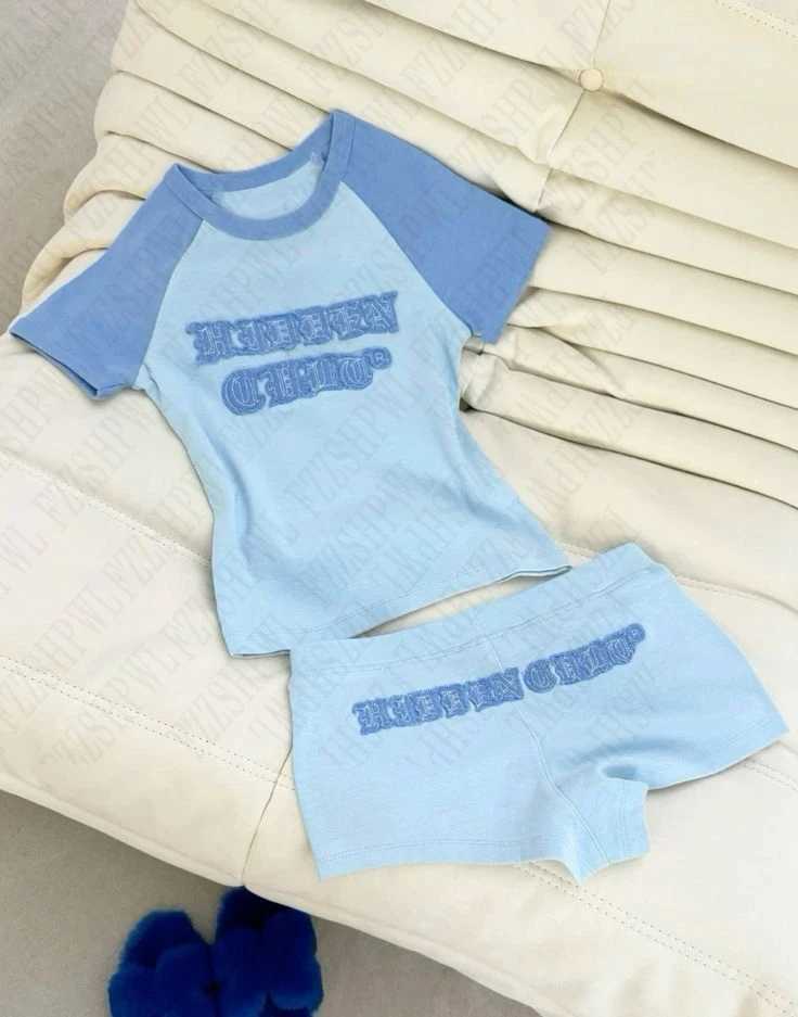 Women's Two Piece Pants Y2K Fashionable Casual Crop Top Suits Womens Summer Embroidered Letter Mixed Color Short Slve Slimming Fit and Shorts Sty