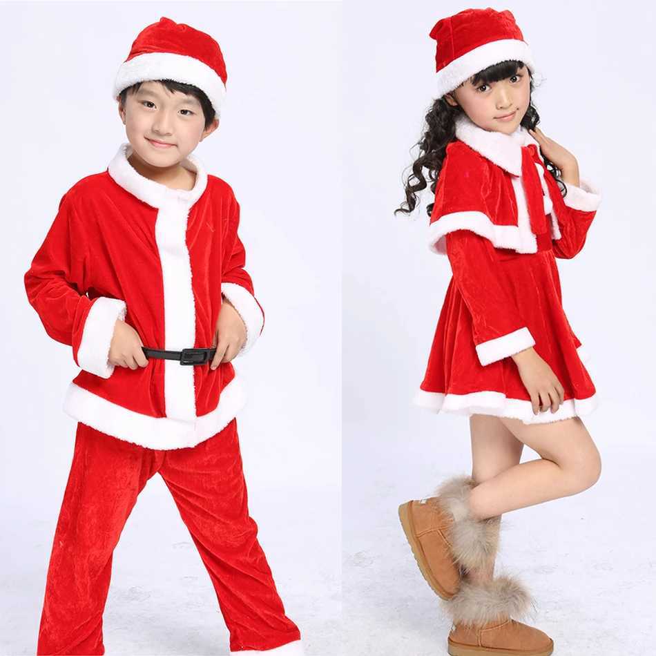 Boys and girls Santa Claus role-playing costumes childrens red dresses Christmas parties childrens stage performances long sleeved costumes W241213