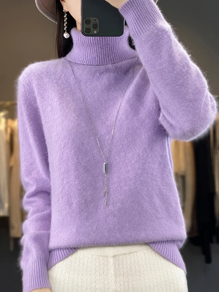 100 Mink Cashmere Women Sweater Basic Bottoming Female Pullover Long Sleeve Knitwear Tops Turn Down Collar Autumn Winter 241203