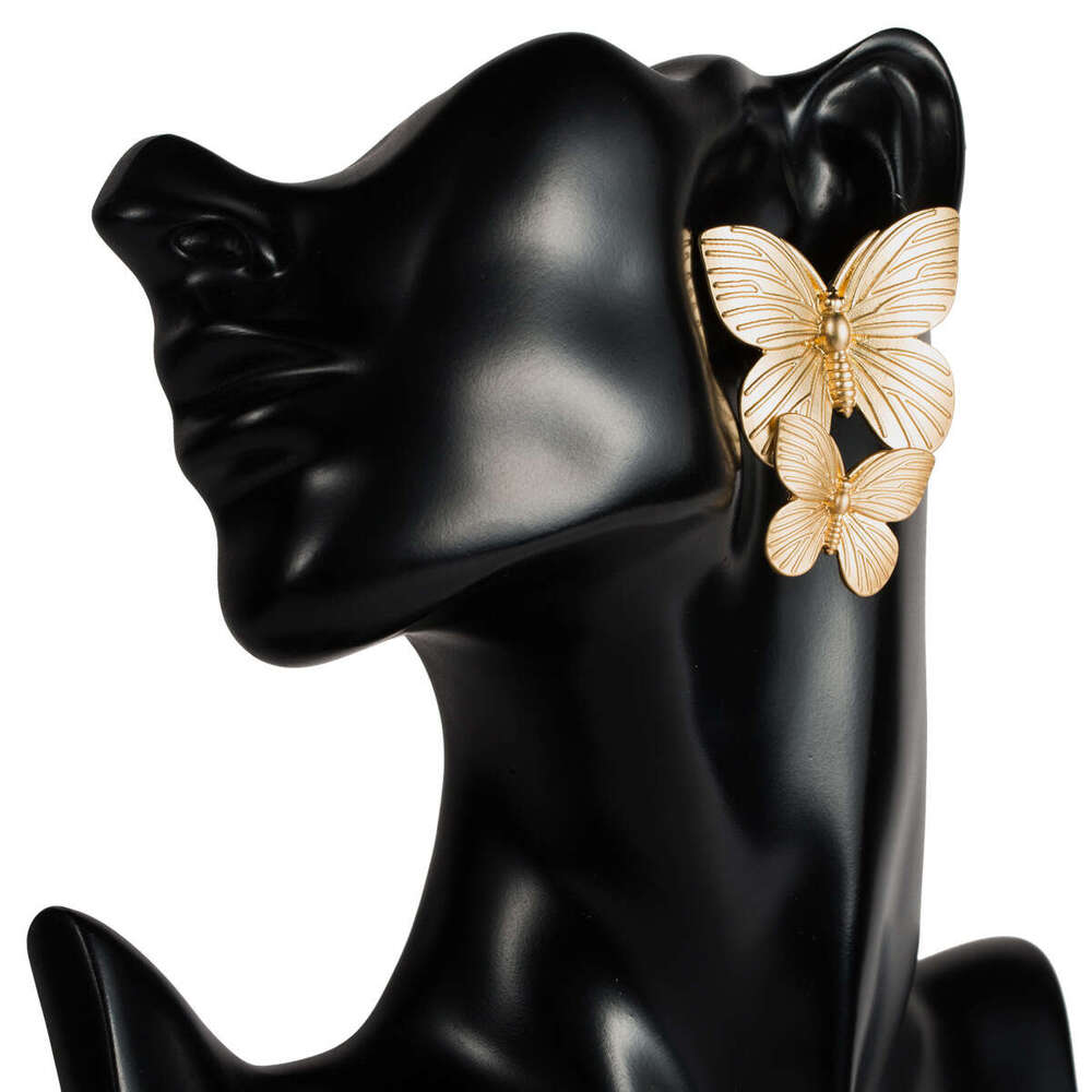 New Metal Texture Two Butterfly Women's Trendy temperament Earrings Cool Style