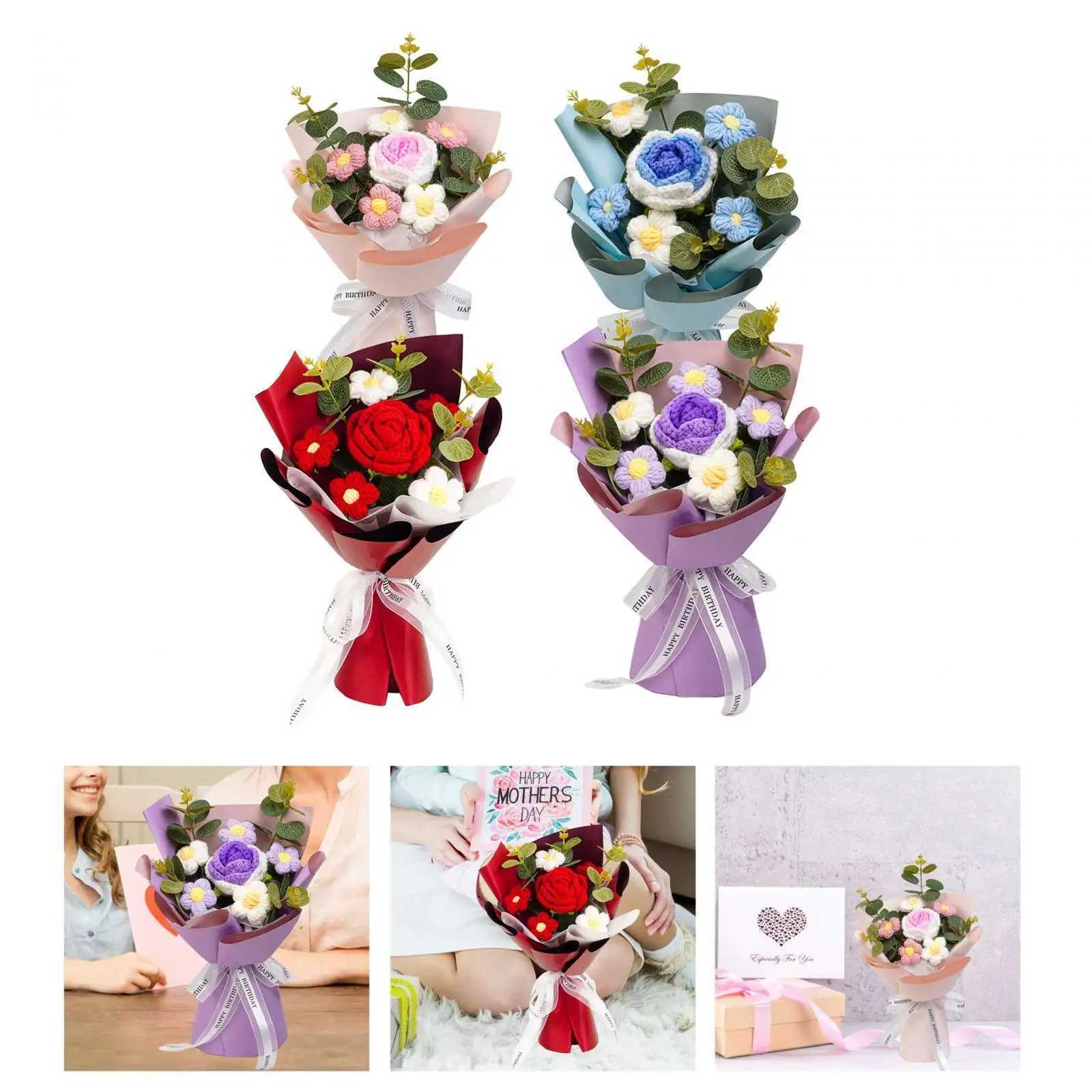 Crochet Flower Bouquet Knitted Flower Artificial Flowers Preserved Flower for Anniversary Birthday Teacher Day Mom GrandmaXJ241212