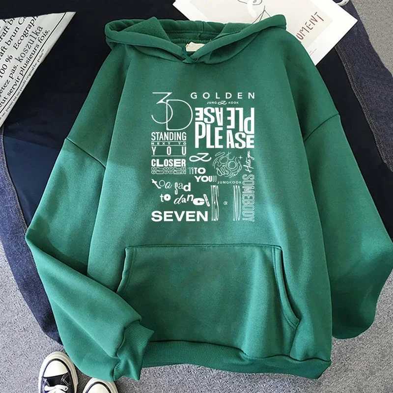 JungKook Golden Hoodie Harajuku Womens Stand Next to You Unisex Autumn Winter Retro Seven Pullover Sweatshirts Korea W241213