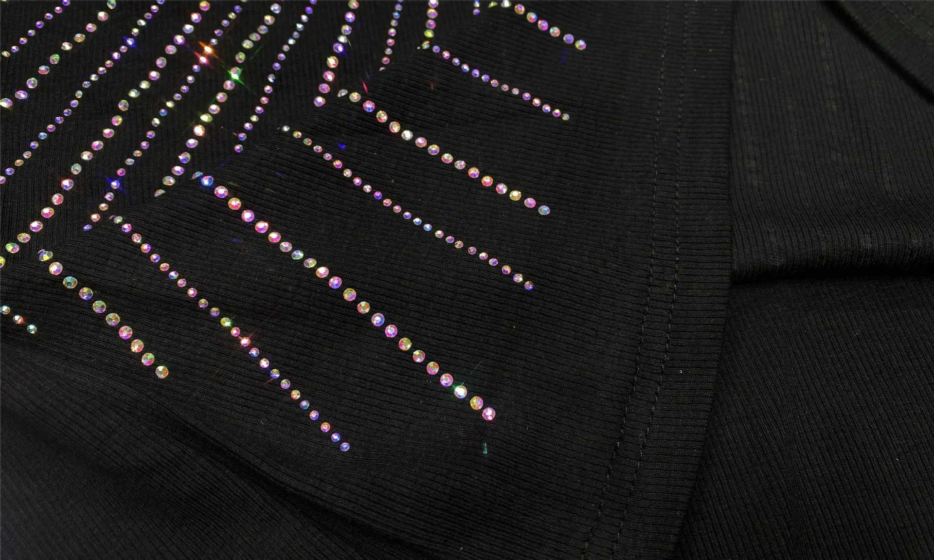 Women's Two Piece Pants 2PCS Glitter Summer Short Sets Women Clothes Casual Black Suit Fashion Diamonds Elastic Waist Hot Shorts Y241213SKEK