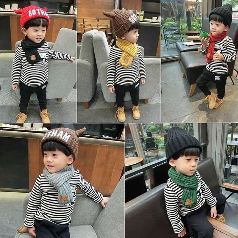 Scarves Wraps Winter Baby Knitted Scarfs Leather Lable Cross Kids Neck Warmer Children Boys Girls Scarves Baby Accessories 9*110cm 1-6Y H241213