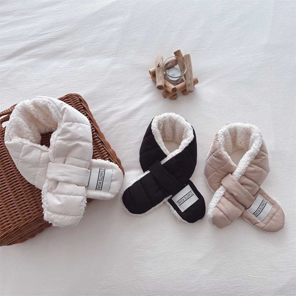 Scarves Wraps Winter Soft Fleece Wool Baby Scarf Children Warm Plush Neck Wrap Boy Girl Cross Cotton Padded High Quality Muffler Neck Scarf H241213