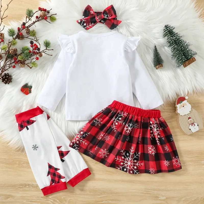 Kids Baby Girls Little Sister Christmas Set Long sleeved jumpsuit+Tutu Skirt+Leg Warmers+Headband Set Christmas party costume set W241213