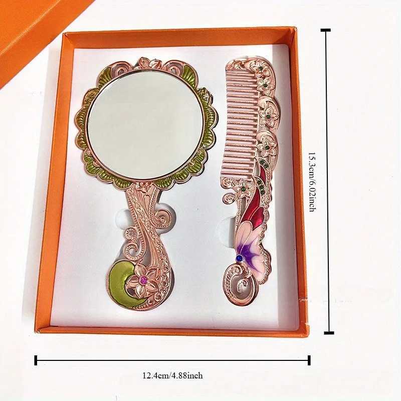 Europe Large Peacock Pattern Metal Carry Folding Makeup Mirror With Comb Hand Hold Cosmetic Mirror With Handle For GiftsXJ241213