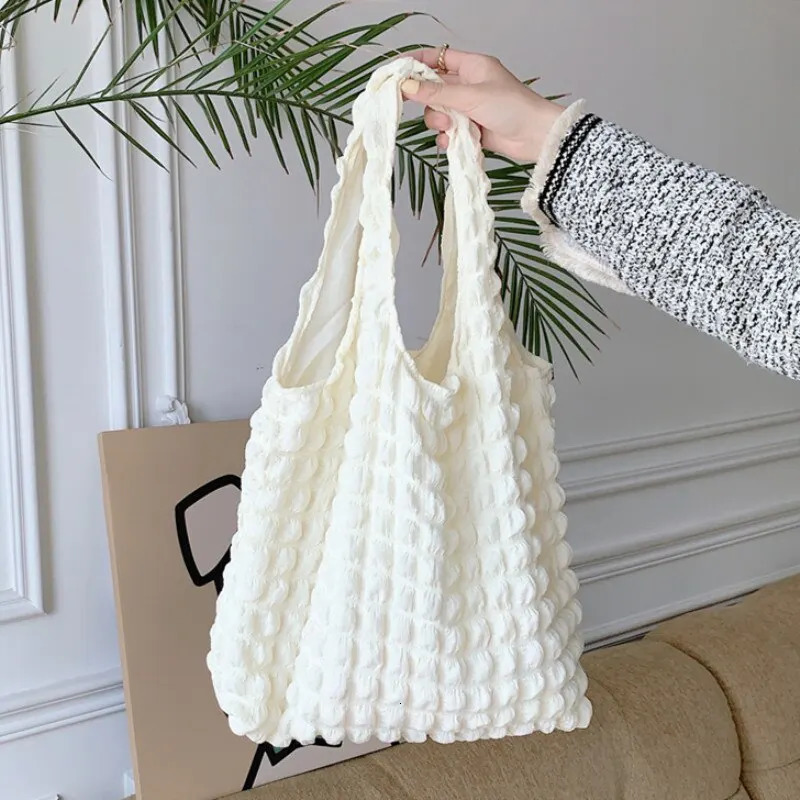 Summer Pleated Bubble Cloud Women Shoulder Bag Vintage Candy Color Large Capacity Shopping Tote 241203