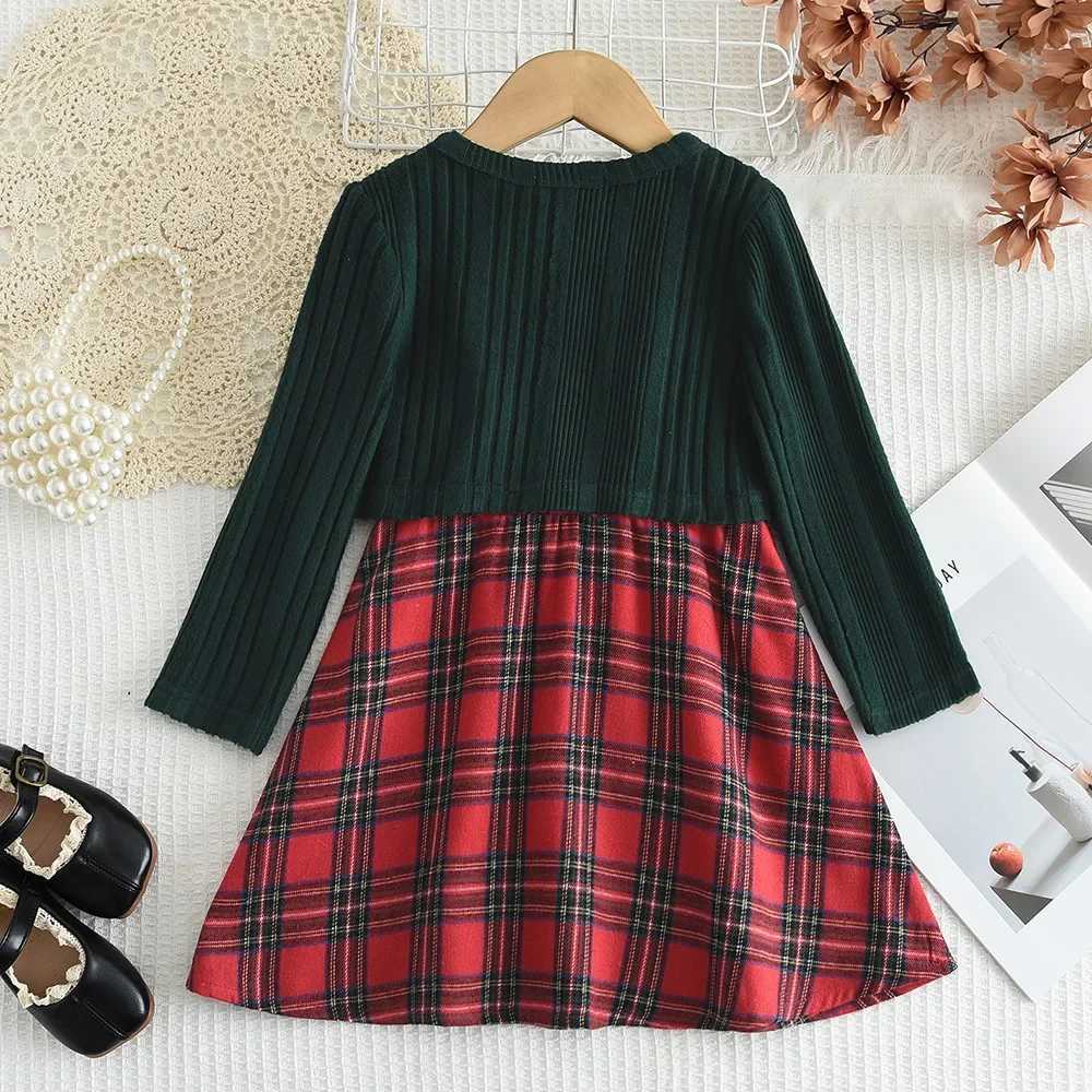 3-7 Years Girls Christmas Sets Bow Knitted Cardigan Coat and Red Plaid Print Vest Dresses 2Pcs Casual New Years Kids Clothes W241213