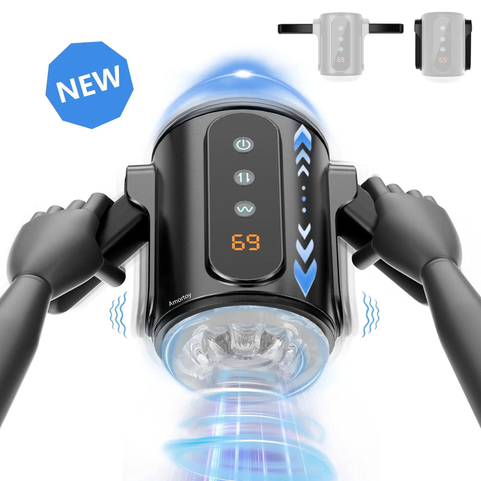 Foldable Handles Masturbator for Men Automatic Telescopic Rotation Vibrator Open Ended Penis Massager Male Sex Toys For Adults 241213