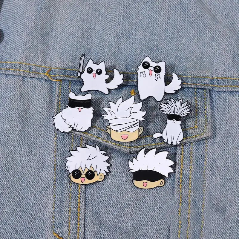 Enamel Pin Kawaii Anime Character Eye Mask Cute Manga Chest Badge Jujutsu Kaisen Backpack Accessories Gojo Satoru Cat 241210