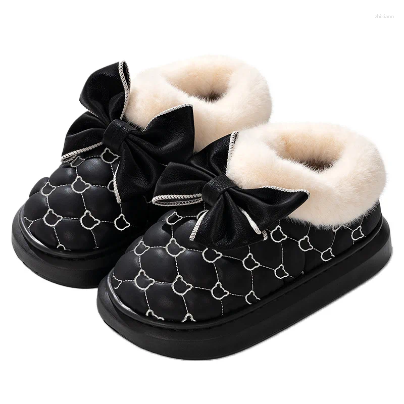 Boots Snow Women Bowknot Cotton Shoes Thick Platform Ankle For Fur Warm Plush zhanyishengli