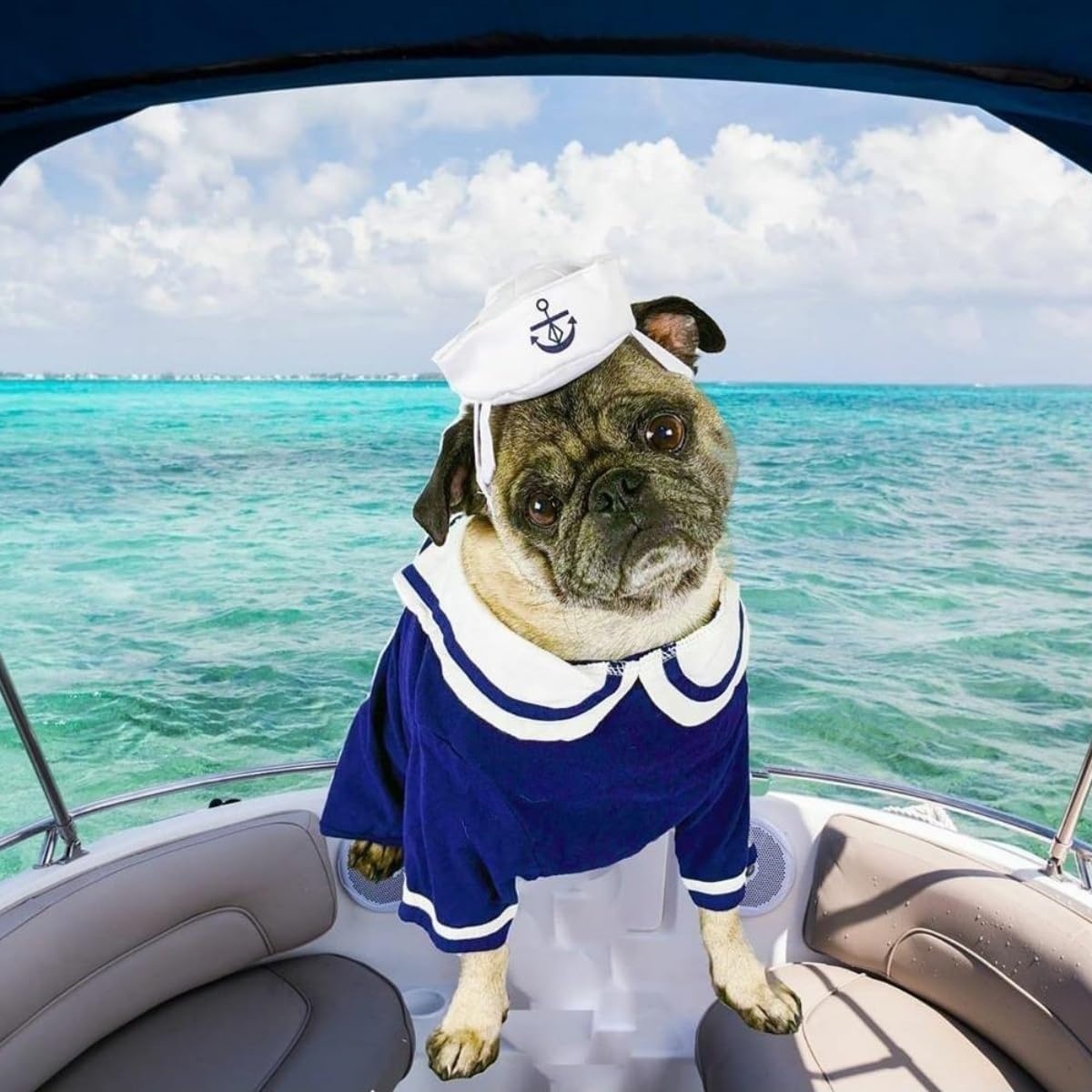 Pet Sailor Costume for Cats Small Dogs Halloween Cat Sailor Hat with Tie Collar Doggy Navy Outfit Cosplay Apparel