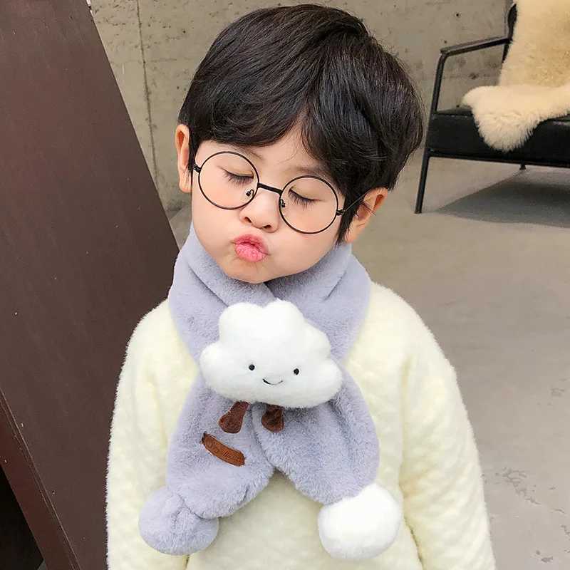 Scarves Wraps Childrens Scarf Autumn And Winter Cute Artificial Fur Plush Clouds Cross Scarf Outdoor Warm Scarf Female Baby Soft Scarf Gift H241213