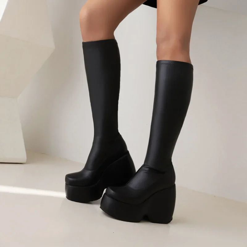Womens boots autumn and winter fashion high heels comfortable modern boots knee high boots 12cm plus size 31-43 241213