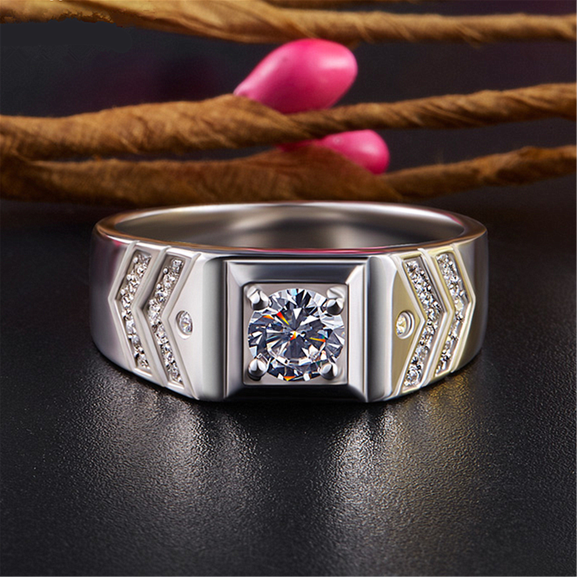 Choucong Lab Moissanite Diamond Wedding Rings Sparkling Luxury Jewelry 925 Sterling Silver Round Cut Zircon Party Eternity Male Open Ring For Men Gift