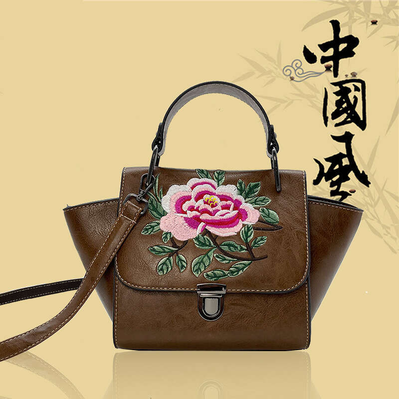 Handbag, Chinese embroidered peony women's bag, new ethnic style single shoulder crossbody bag