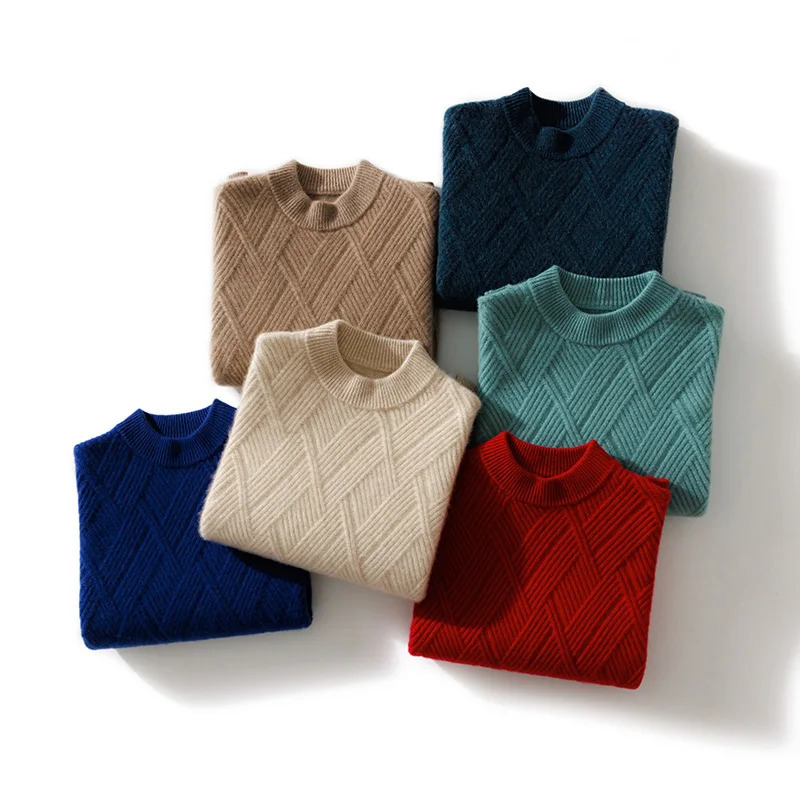 Mens Oneck Diagonal Stripe Pullover 100% Pure Cashmere Wool Soft Sweater Autumn Winter Casual Thick Basis Large Size Top 241213