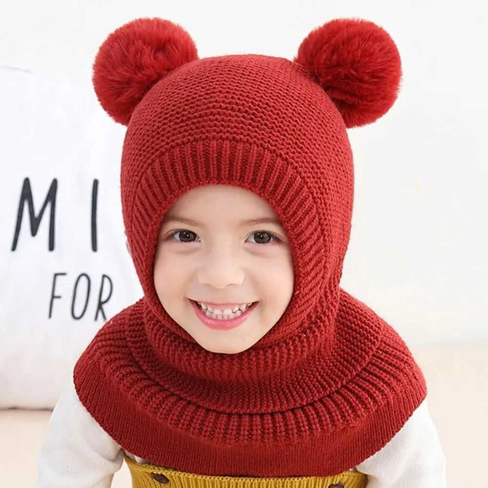 Winter Baby Hat PomPom Knit Kids Beanie Hat for Baby Girl and Baby Boy Hat Scarf Double Warm Lining Caps Windproof WarmXJ241213