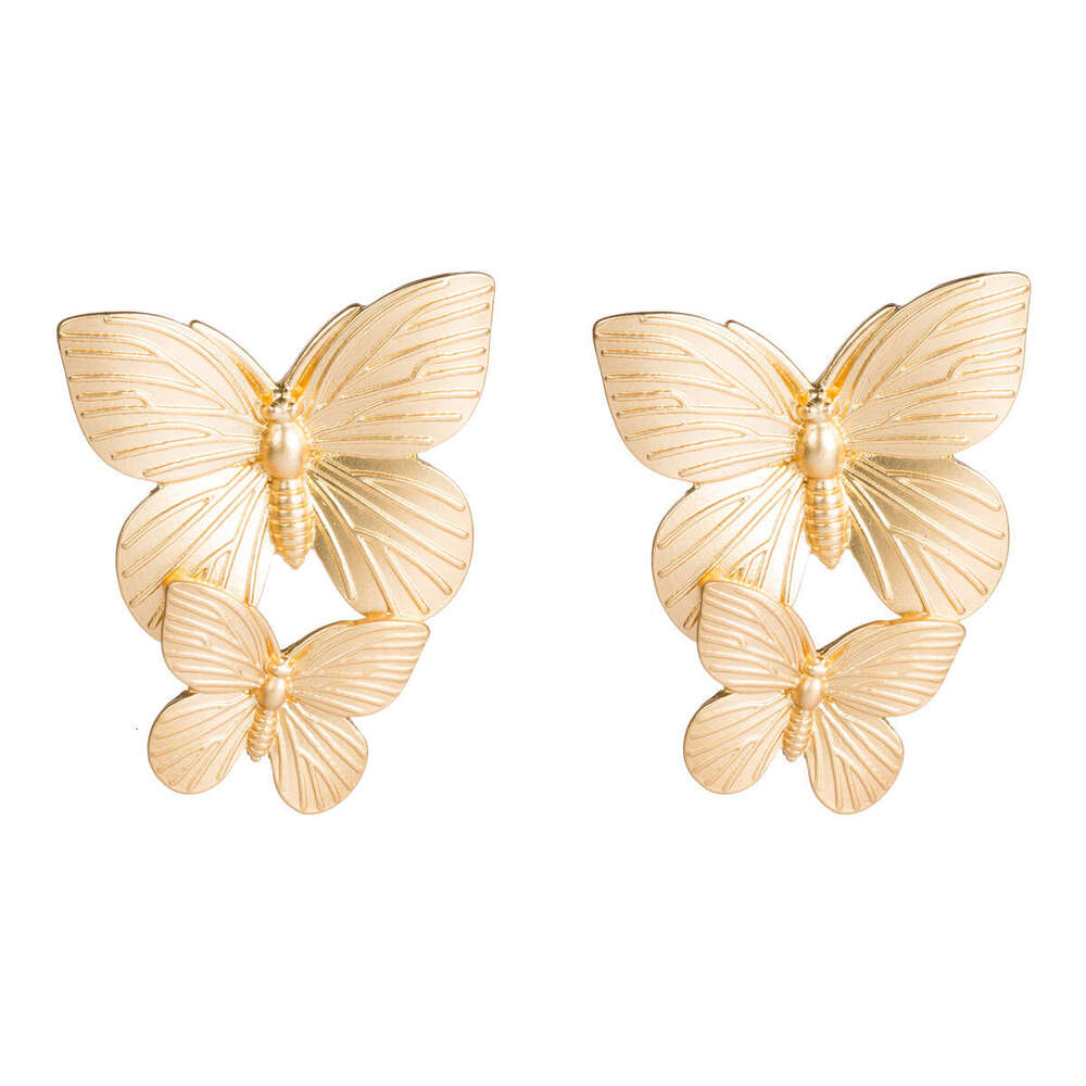 New Metal Texture Two Butterfly Women's Trendy temperament Earrings Cool Style