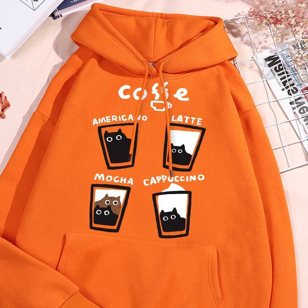 Fun Coffee Cat Hoody Men Women Personality Hip Hop Casual Hoodie Crewneck Fleece Pullovers Sports Warm Oversize Hoody Couple W241213