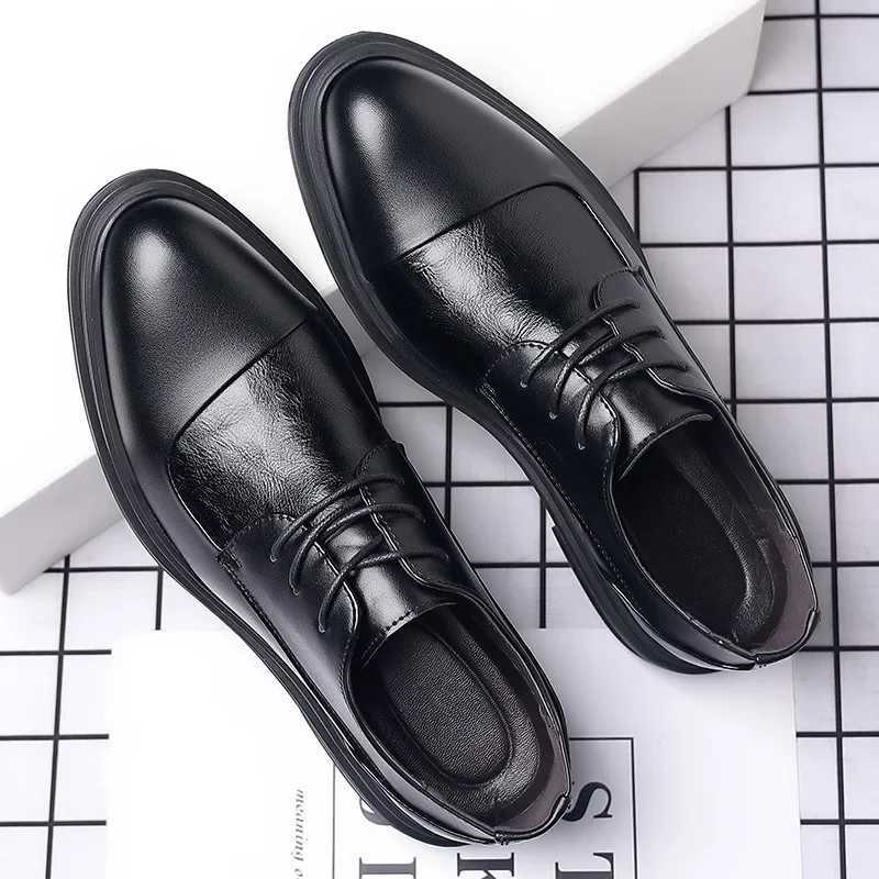 Designer Brand Black Leather Men Wed Dress Shoe Lace Up Casual Business Oxfords Point Toe Office New Formal Shoes for MaleC241213