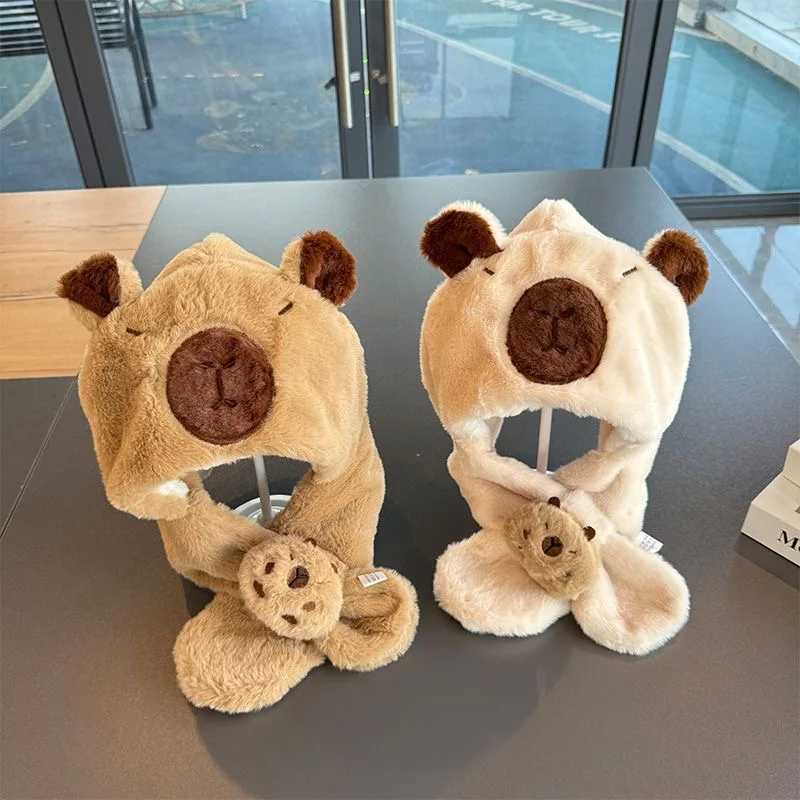 Childrens cute capybara one-piece hat winter thick fur hat scarf all-in-one baby capibara earmuffXJ241213