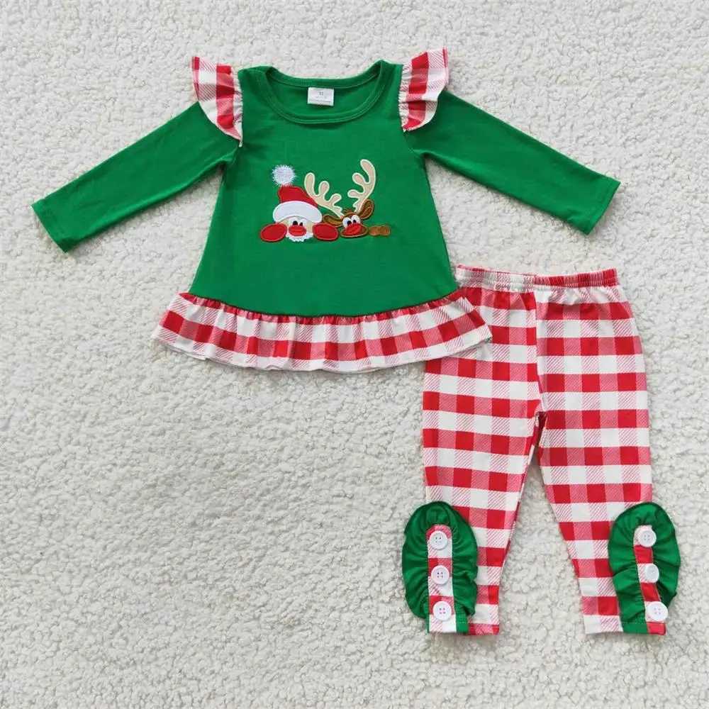 Wholesale childrens embroidery sets long sleeved tops pants boys and girls plain sleepwear childrens and toddlers Santa Claus sets W241213