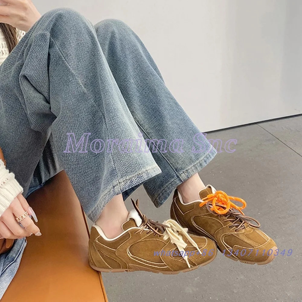 Round shoelaces mixed colors suede sneakers flat casual mesh sneakers brown er fashionable womens shoes ly arrived in 2024 241213
