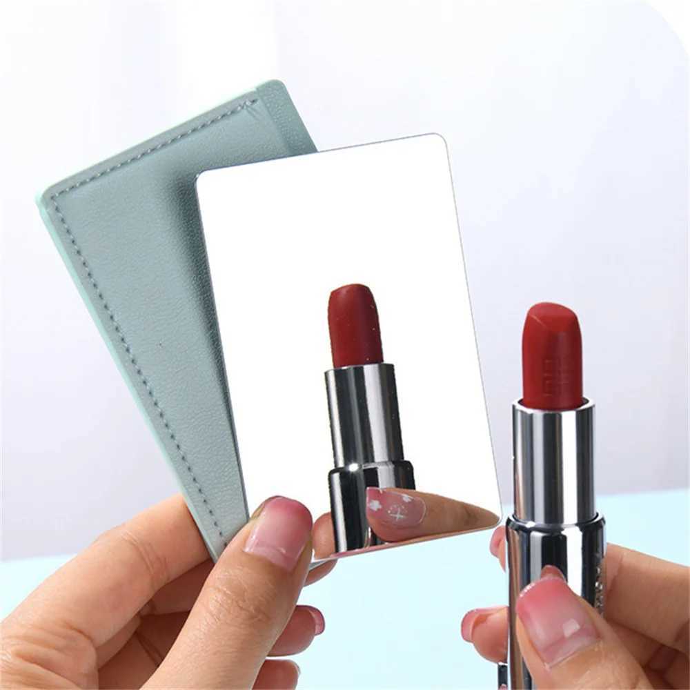 Stainless Steel Card Cosmetics Mirror Portable Mini Unbreakable Makeup Mirror Shatter Proof Leather Sleeve Pocket Size MirrorXJ241213