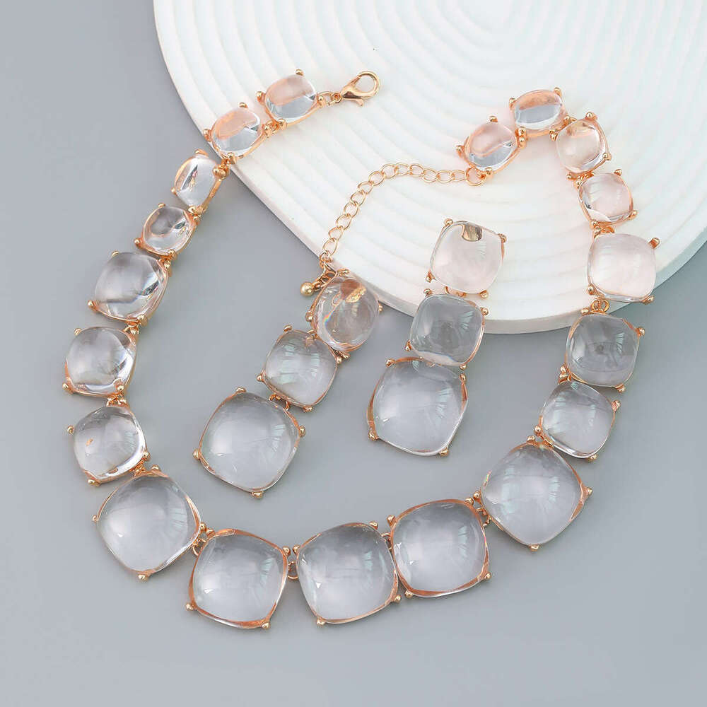 Earrings and Necklace Set Women's Square Alloy Resin Bohemian Ethnic Style Jewelry