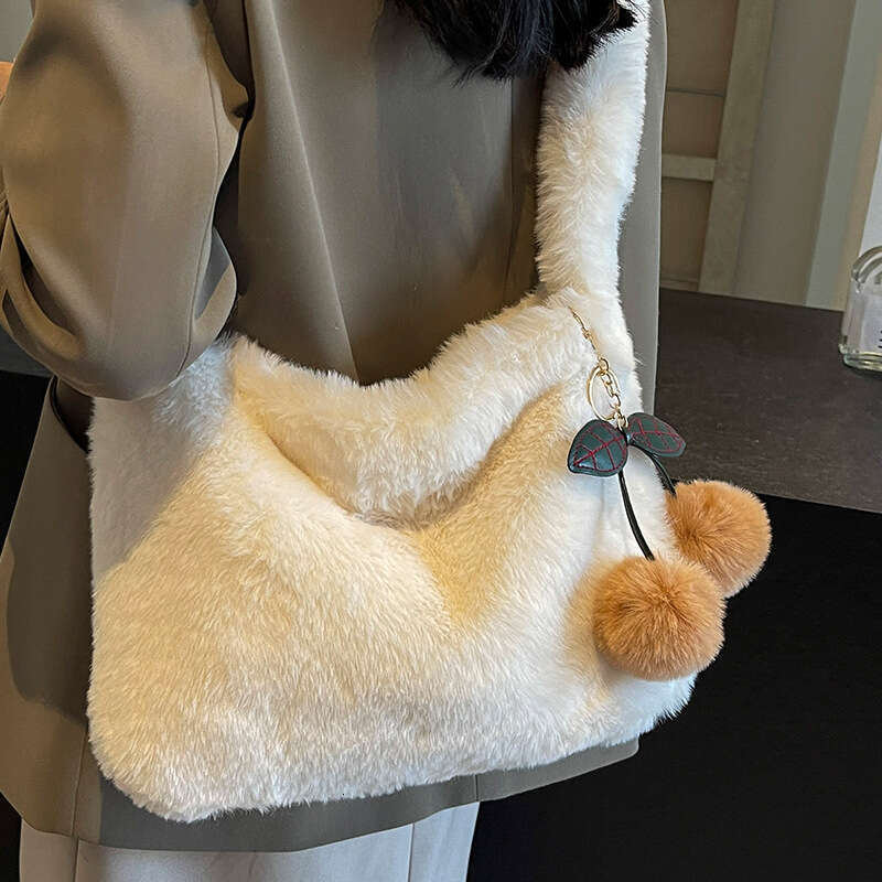 Cute Plush Cherry 2024 Autumn/Winter New Single Shoulder Tote for Women, Internet Celebrity, High end Hairy Crossbody Bag