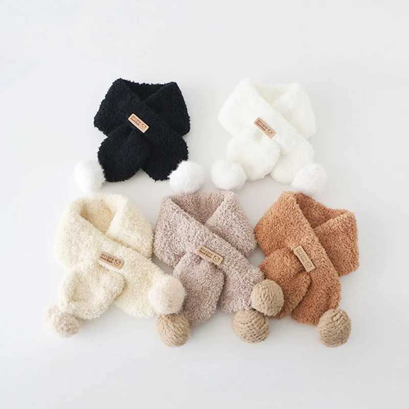 Scarves Wraps Cute Plush Baby Scarf Winter Thick Fleece Warm Scarves for Toddler Boy Girl Solid Color Cute Pompom Ball Kids Neckerchief H241213