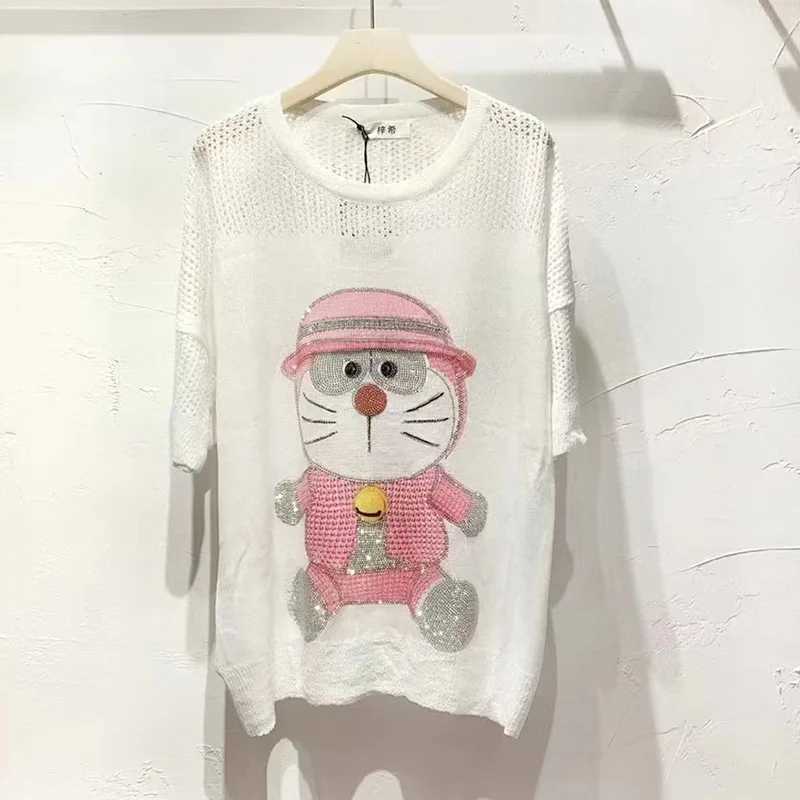 Women's Two Piece Pants 2023 Two Piece Sets Womens Outfits Hollow Out Cartoon Diamonds Short Sets Casual Knitting Tops and Shorts Y241213C1NI