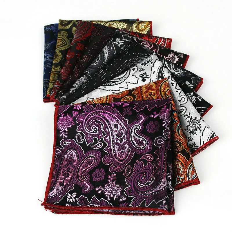 Classic Mens Handle Retro Silk Hanji Jacquard Weaving Colorful Paisley Pocket Square 25 * 25cm Wedding Party Chest Towel W241213