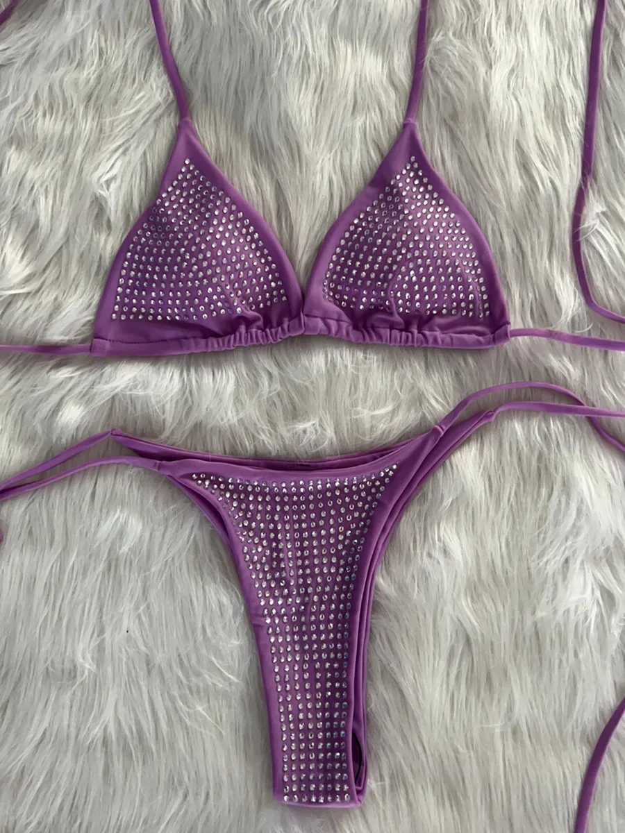 Shiny Sequin Diamond Bikini Women Swimwear Fa Swimsuit Two-pieces Bikini Set Wrap Around Halter Bathing Suit Swim Beach WearXJ241212