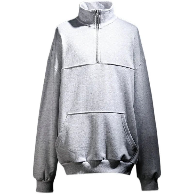 Mens spliced casual long sleeved sweatshirt Korean style plus size fashion vertical collar loose zipper 241211