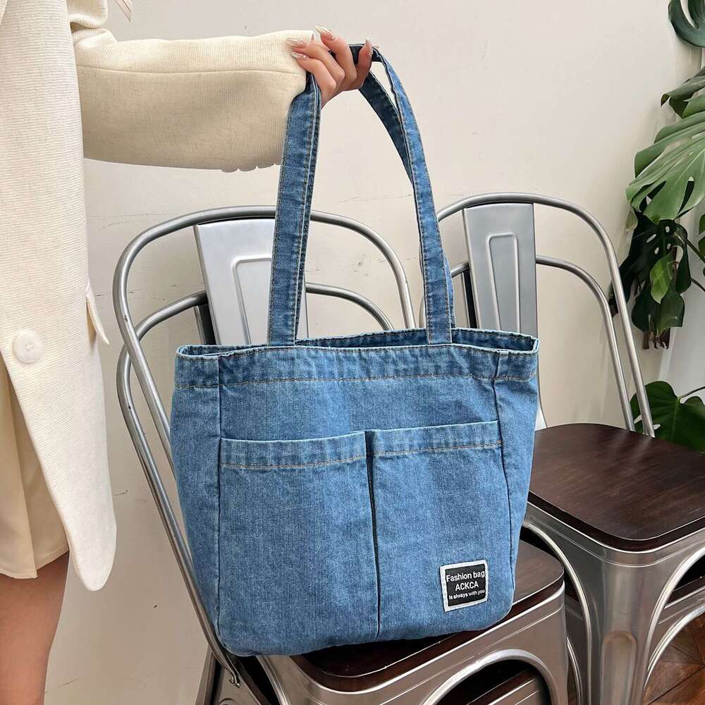 Washed Denim Canvas Korean Version Shoulder Tote Haruku Retro Artistic Women's Large Capacity Crossbody Bag