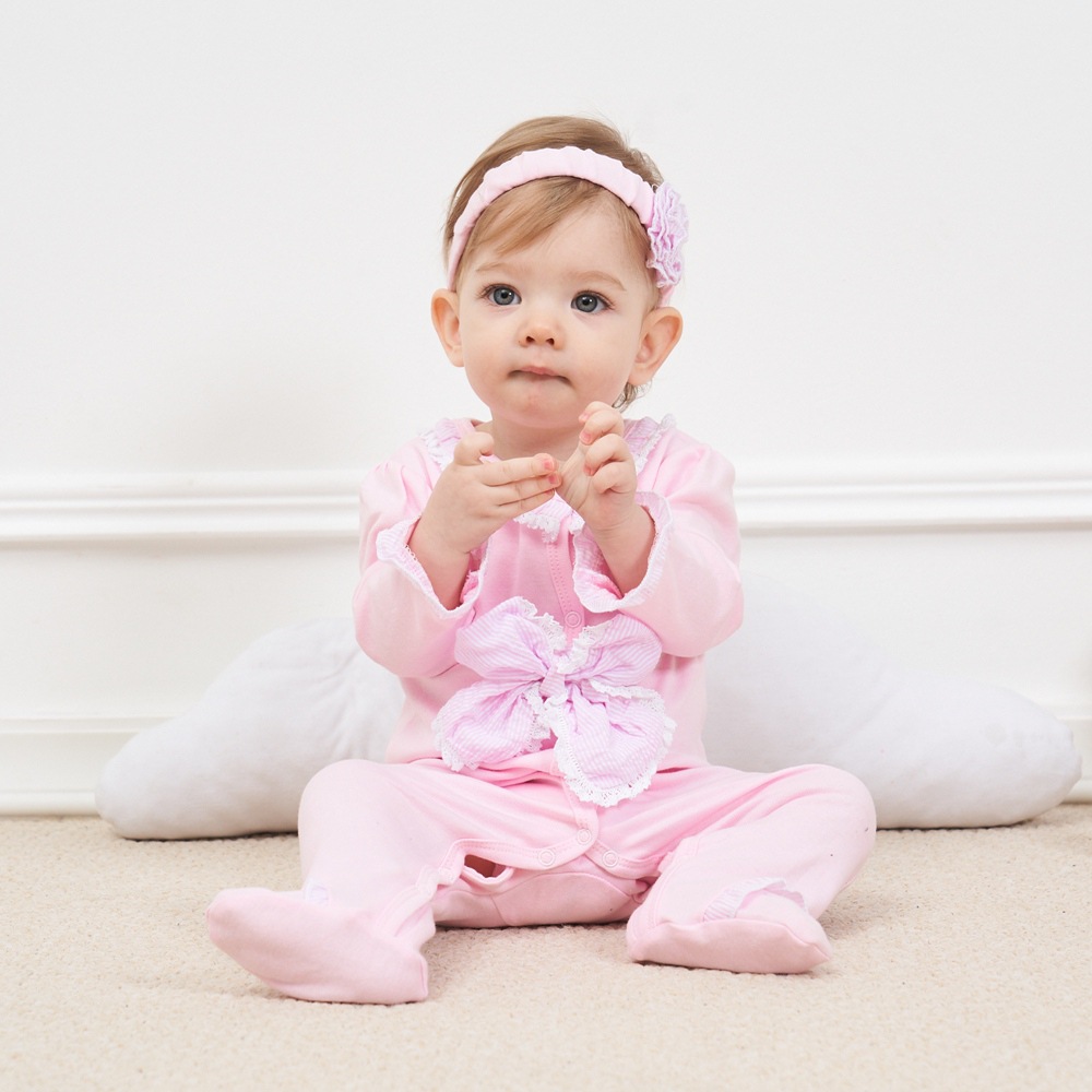 Newborn Baby Girl Clothes Lace Flowers Romper Clothing Set Jumpsuit Headband 2 PC Cute Infant Cirls Rompers