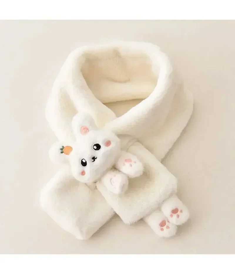 Scarves Wraps 1pcs Boys Girls Winter Scarfs Thick Plush Cros Childrens Scarf Baby Bib Cute Cartoon Rabbit Faux Fur Neck Protection Warm Shawl H241213