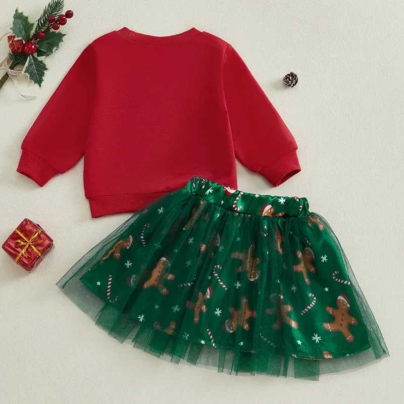 Christmas clothing for young children and girls long sleeved gingerbread sweater+chiffon skiing set childrens clothing W241213