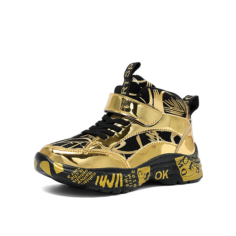 Tennis Shoes for Boys High Top Boots for Kids Outdoor Sports Non Slip Sneakers Free Shipping Childrens Basketball Shoes Gold ending Footwear size 28-4