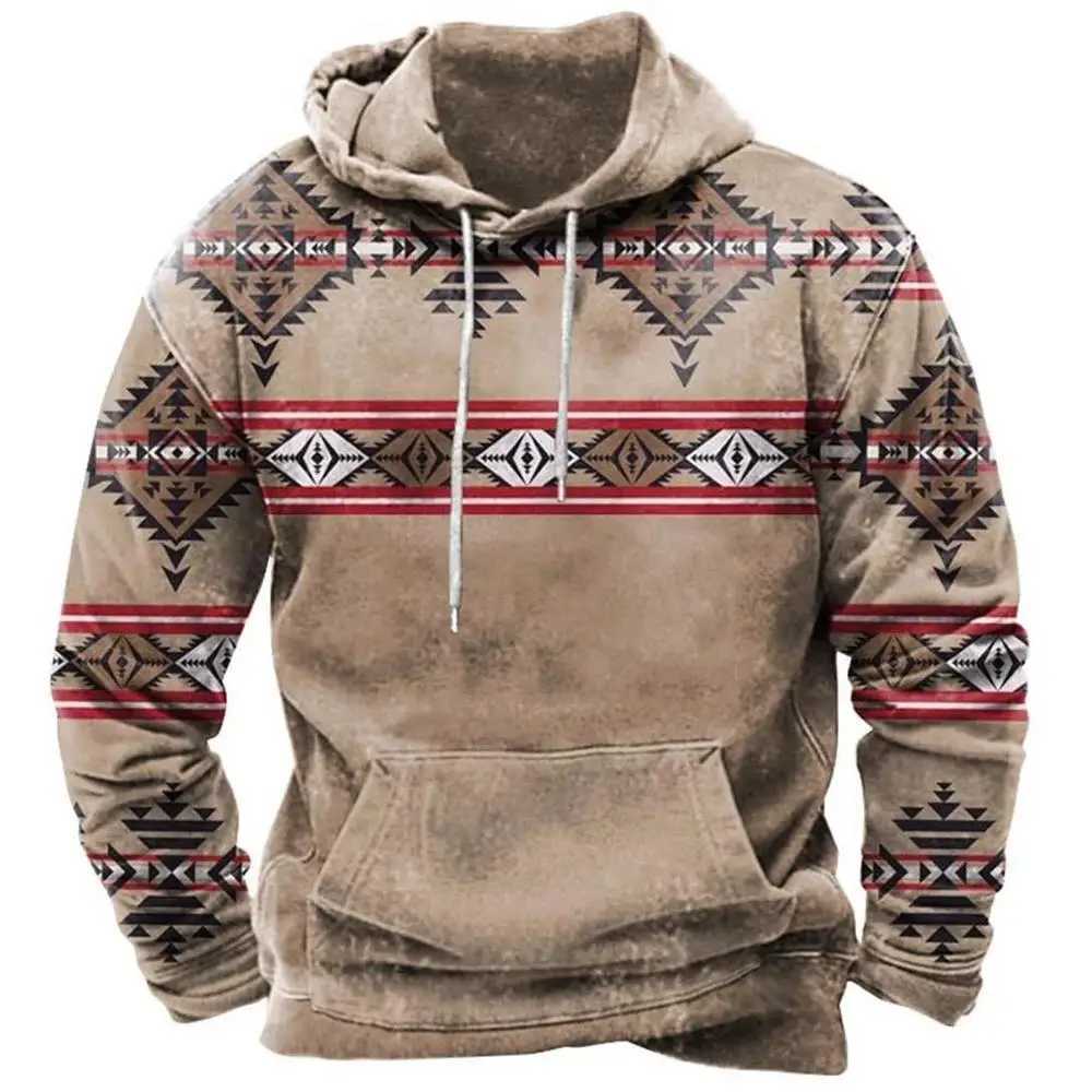 Retro tribal style mens hooded sweater spring and autumn new styles loose floral casual jacket streetwear fashionable oversized top W241213