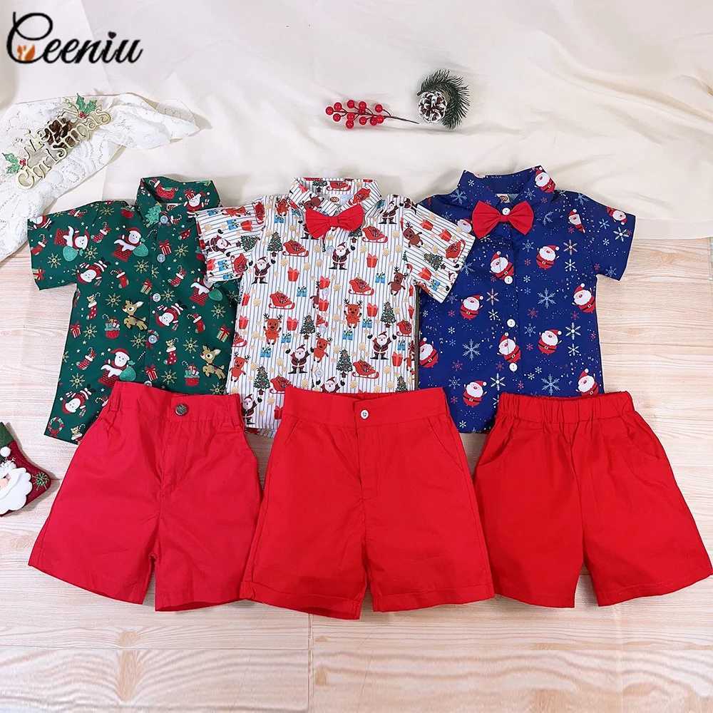 Ceeniu 0-5Y Childrens Christmas Clothing Set Christmas Printed Shirt+Red Shorts Childrens New Year Clothing Boys Christmas Clothing W241213