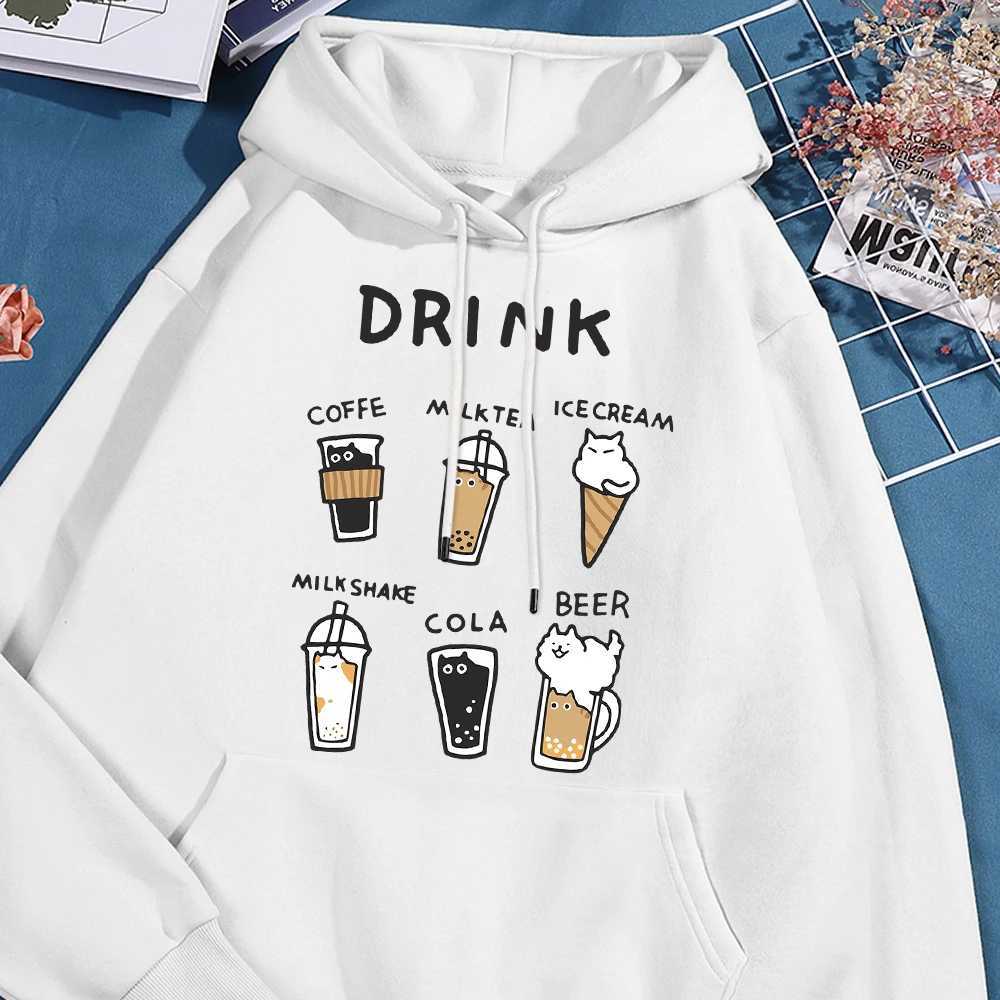 Cat Drinksprinted Hoody Mens Autumn Warm Sweatshirt Ssimple Fit Hoodie Large Zipper Top Creative Design for Womens Top W241213