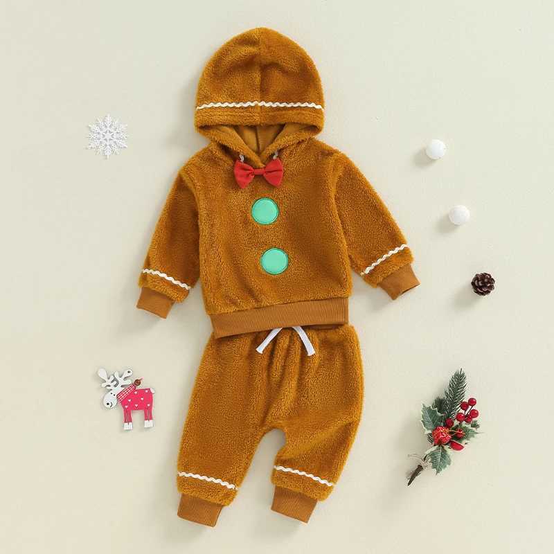 Baby gingerbread set Christmas long sleeved hooded sweatshirt and elastic pants set suitable for autumn clothing for newborns and infants W241213