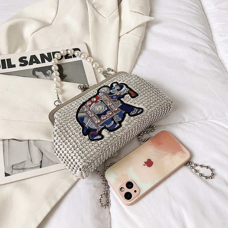 Bag, women's ethnic dia studded elephant chain, single shoulder crossbody Southeast Asian style, hand-held dinner bag, 2024 versatile new trendy 