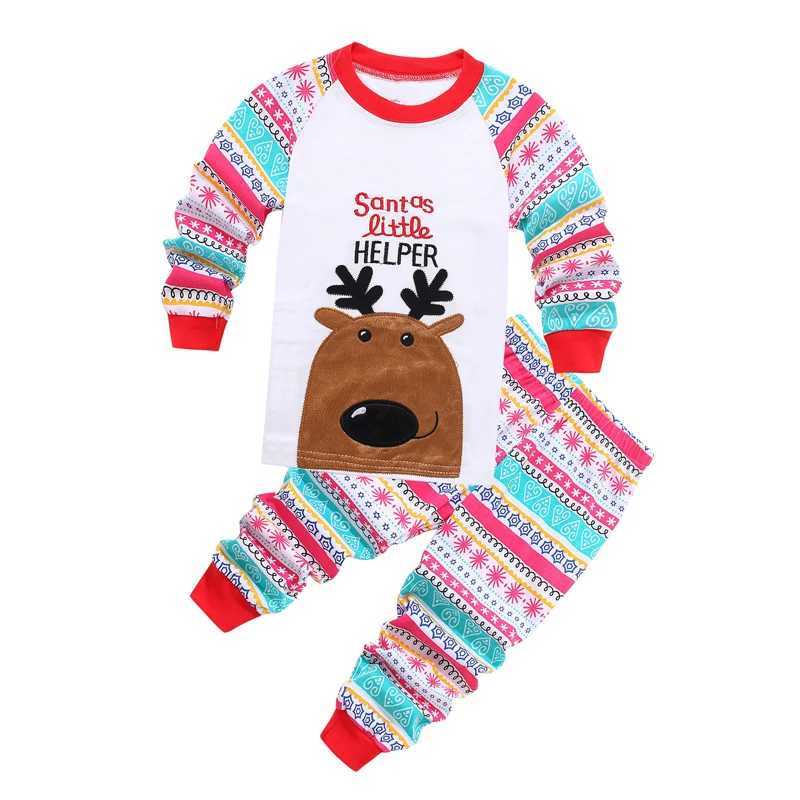 Autumn and Winter Childrens Home Set Cotton Cartoon Father Christmas Deer Snowman Pattern Boys and Girls Clothing W241213
