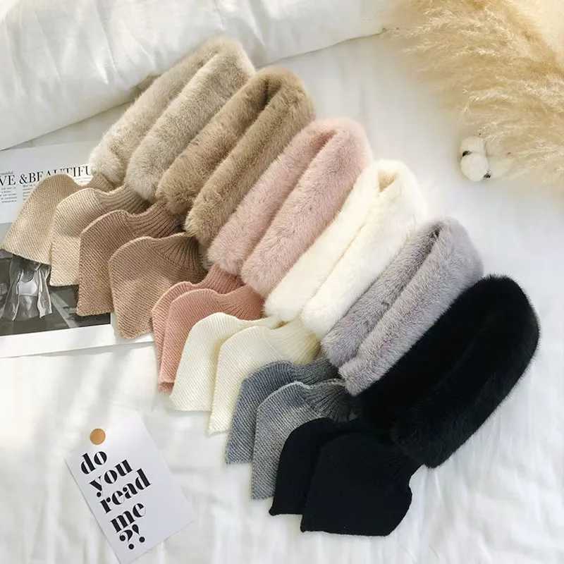 Scarves Wraps Korean Winter Children Scarf Cute Cold-Proof Kids Neckerchief Solid Color Warm Plush Baby Boys Girls Knitted Bib Scarves H241213