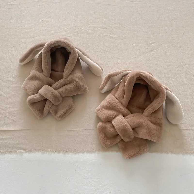 Faux Fur Baby Winter Hat Scarf One-Piece Bunny Bear Baby Bonnet Infant Beanie Warm Kids Cap for Girls Boys Toddler AccessoriesXJ241213